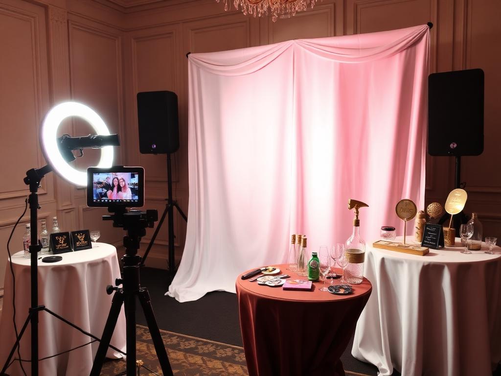 Photobooth opstelling met ringlamp en propstafel